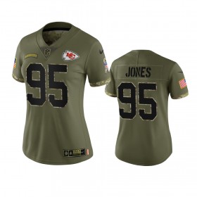 Camiseta Mujer NFL Kansas City Chiefs Chris Jones 95 Olive 2022 Salute To Service Limited